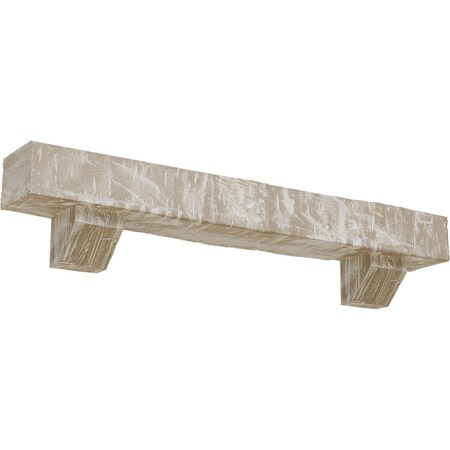 Kit W/ Ashford Corbels, White Washed, 6H  X 10D X 36W Hand Hewn Faux Wood Fireplace ManteL